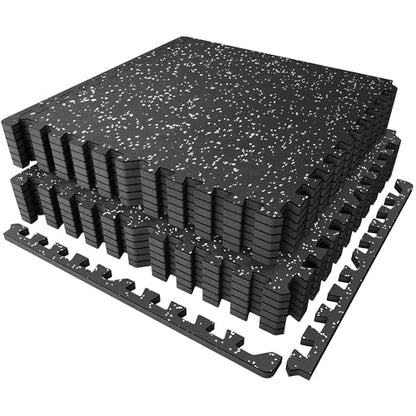 PRAISUN 0.56" Rubber Top Gym Flooring, Heavy Duty Gym Mats for Home Gym - size: 12 Tiles (48 Sq Ft)