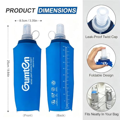 Soft Flask 480ml Collapsible TPU Soft Water Bottle BPA-Free for Hydration Pack Running Vest Jogging Hiking Cycling Camping Marathon (Dark Blue) - color: Dark Blue