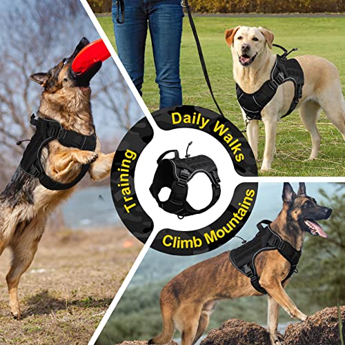 WINGOIN Black Tactical Dog Harness for Large Dogs,No Pull Dog Harness - color: Black, size: X-Large: 70-120 lbs (Chest:29-39",Neck:21-26")
