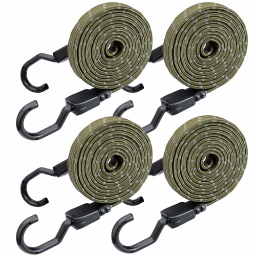 XSTRAP STANDARD 4 PCS 77 Inch Flat Reflective Bungee Cords with Hooks - color: Reflective Army Green