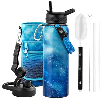 RAYMYLO Insulated Water Bottle 40 oz, Triple Wall Vacuum Stainless Steel - color: Aurora Blue, size: 40 Ounces