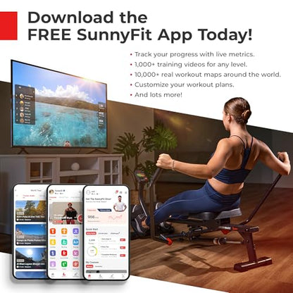 Sunny Health & Fitness Premium Water Rower w/Intensive Dynamic Real-Time Resistance, 300 LB Capacity Flip-able Rowing Machine for Home Training, Optional Free SunnyFit App Connection - color: Matte Black