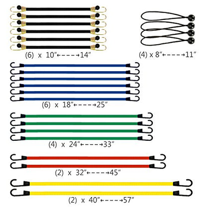 EFFICERE 24-Piece Premium Bungee Cord Assortment in Storage Jar - Includes 10”, 18”, 24”, 32”, 40” Bungee Cords and 8” Canopy/Tarp Ball Ties