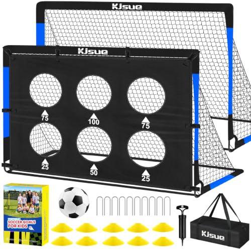Kids Soccer Goals for Backyard Set - 2 Soccer Goal Net Training Equipment - color: 6-Black Blue