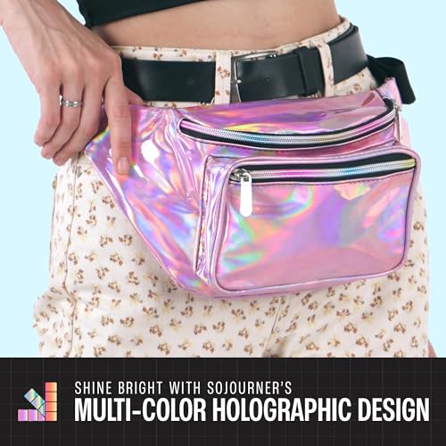 SoJourner Waterproof Holographic Fanny Pack, Pale Pink - color: Holographic Pale Pink