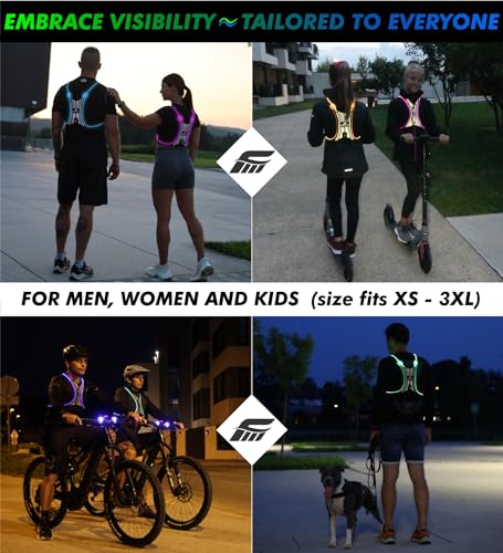 SPIDER Reflective Lighted Running Vest - Optic Fiber Technology, Bright, 360° Visible, Ultralight, Phone Pocket, Fully Adjustable Size XS-3XL - Reflective Running Gear for Safe Night Sports & Walking
