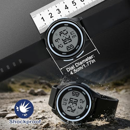 Juboos Digital Watch Men Women 50M Waterproof Sports Military - color: Deep black