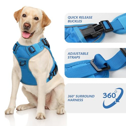 WINGOIN Blue Tactical Dog Harness for Small Dogs,No Pull Dog Harness - color: Blue, size: Small: 15-30 lbs (Chest:20-26",Neck:15-18")