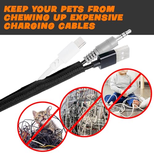 Split Braided Sleeve Cable Management Wire Loom Cord Covers for High-Temperature Automotive Harness and Home Cable Management, 12ft - 1 inch Self-Wrapping Tubing Cord Protector - size: 1"-12 Feet
