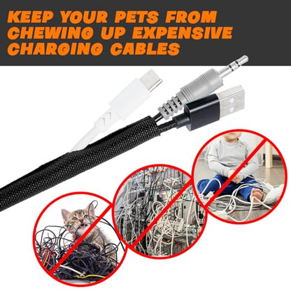 Split Braided Sleeve Cable Management Wire Loom Cord Covers for High-Temperature Automotive Harness and Home Cable Management, 25ft - 1/4 inch Self-Wraping Tubing Cord Protector - size: 1/4"-25 Feet