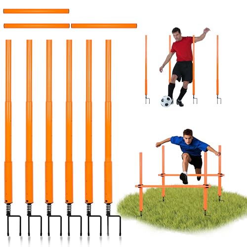 Hikeen Telescopic Length Soccer Poles Fixed & Collapsible Options Agility Training Hurdles and Football Obstacle for Teenager Soccer Training Outdoor Sports Speed Training Equipment - size: Short-42.5"
