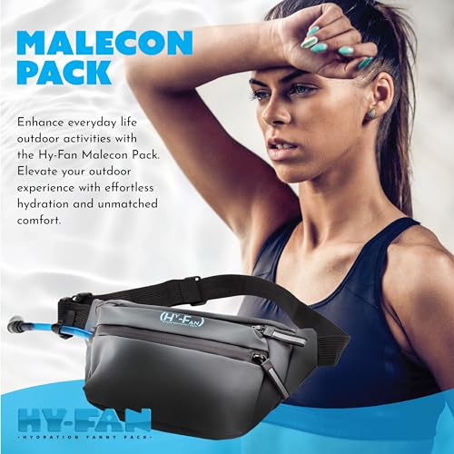 HY-FAN Handy On-The-Go Hydration Water-Repellent Malecon Premium Pack, Includes Magnetic Tube Holder and Extra-Wide Comfort Strap, 17 Fluid Ounce Capacity (1, Black) - color: Black