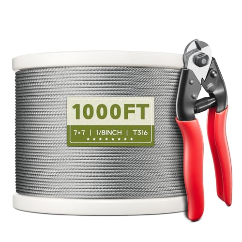 1000FT 1/8" T316 Stainless Steel Cable for Railing, 7x7 Wire Rope - size: 1000 ft