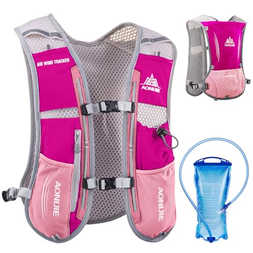 Azarxis Hydration Running Vest Backpack Pack 5L 5.5L for Women and Men Jogging Trail Race Marathon Cycling Hiking - color: Rose Red