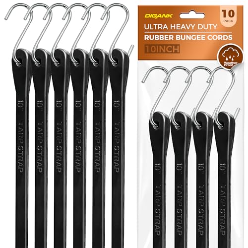 Small Bungee Cords with Hooks, 10 Inch, 10 Pack EPDM Rubber Straps - size: 10" long*10Pack