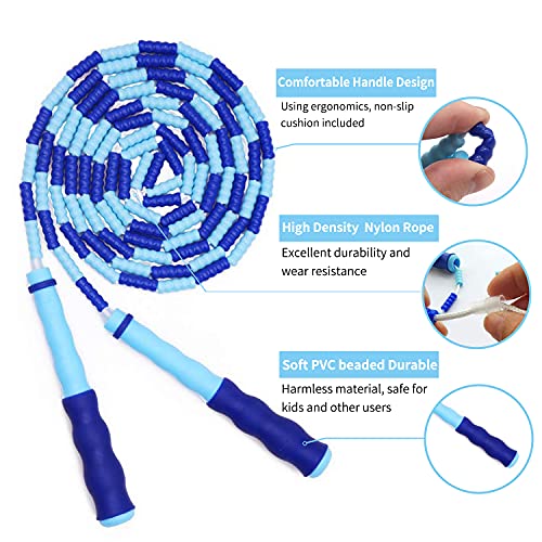 Leeboom Jump Rope, Adjustable Length Tangle-Free Segmented Soft Beaded Skipping Rope, Fitness Jump Rope for Kids, Man, and Women Weight Loss 9.2 Feet - color: Pink+Blue
