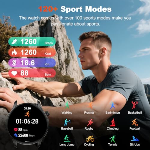 Smart Watch for Men Women Fitness: Make Answer Call Running Digital Mens Watches Waterproof Smartwatch Android Phone iPhone Samsung Compatible Step Pedometer Tracker Heart Rate Sleep SpO2 Monitor - color: Black
