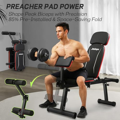 Adjustable Weight Bench with Leg Extension and Leg Curl, 1200 lbs