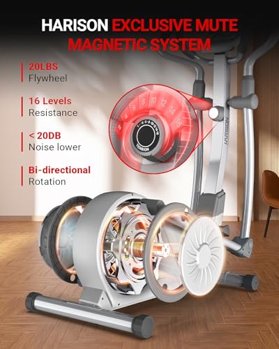 HARISON Elliptical Machine, 350 LB Capacity, 16-Level Resistance - color: Silver