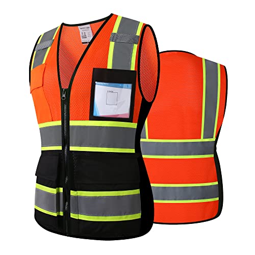 Safety Vest for Men Women Reflective Construction Vest Hi Vis ANSI Standard - color: Oblack-w, size: Medium
