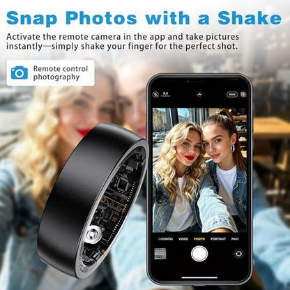 Smart Ring Women Men, Fitness Tracker, No Subscription, Sleep, Black 8 - color: Black, size: 8