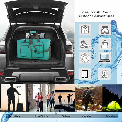 Woogwin Travel Duffel Bag Large Foldable Waterproof Overnight Bag for Beach Swim Bags Pool Sports Gym - color: 60L SnowGreen