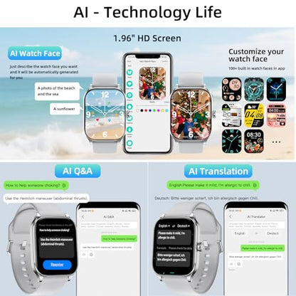 Smart Watch, GPS & Free Maps, 1.96" HD Screen, AI, Bluetooth Call & Text - color: Gray