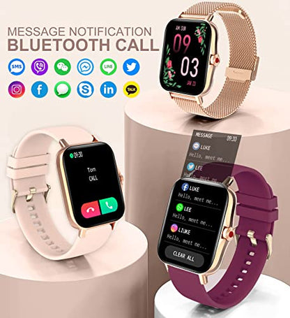 Iaret Smart Watch for Women(Call Receive/Dial), Fitness Tracker Waterproof Smartwatch for Android iOS Phones 1.7" HD Full Touch Screen Digital Watches with Heart Rate Sleep Monitor Pedometer - color: Rose Gold