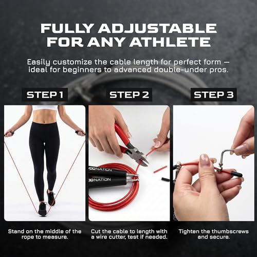 WOD Nation Adjustable Speed Jump Rope For Men, Women & Children - Blazing Fast Fitness Skipping Rope Perfect for Boxing, MMA, Endurance - color: Silver & Black