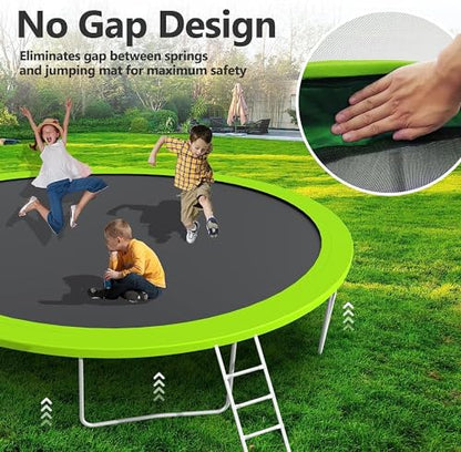 Lyromix Upgraded 14FT 15FT Trampoline Outdoor with Basketball Hoop, Stakes, Light, Sprinkler, Capacity for 4-8 Kids & Adults