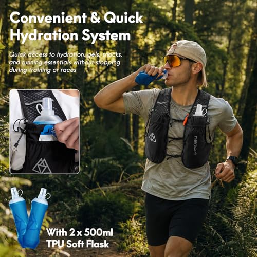 Haimont 10L Trail Running Hydration Vest with Soft Flasks - color: Black, size: Medium