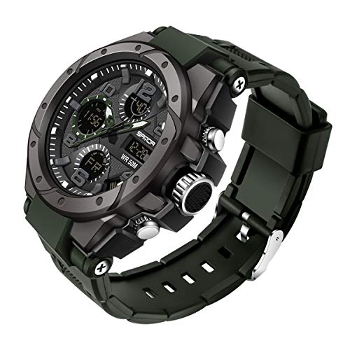 AIMES Men's Watches Sports Outdoor Waterproof Military Watch LED Date Alarm Stopwatch Multi-Function Tactics Big Face Wristwatch for Men - color: B-Green