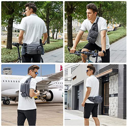 TUDEQU Hiking Fanny Pack for Men Women Large Hiking Waist Packs Mens Fanny Pack Crossbody Waist Bag for Men for Travel - color: GREY BLUE