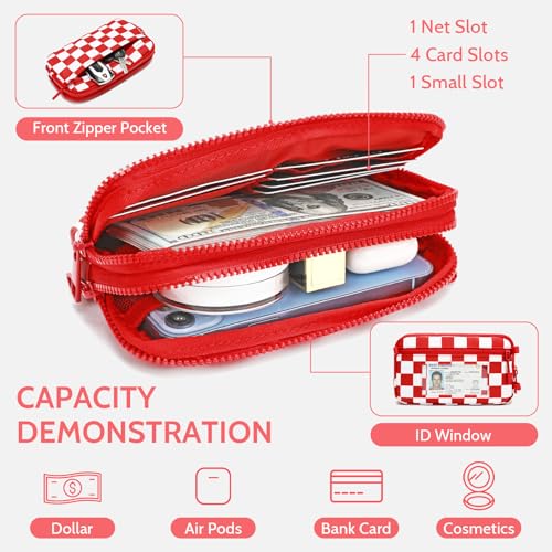 FODOKO Wristlet wallets for Women RFID crossbody bags with 4 Zippers - color: Red