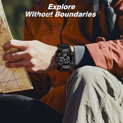 Mens Digital Watch, Sport Military Watch for Men, LED Large Face - color: 08-GB-GreyBlack-B