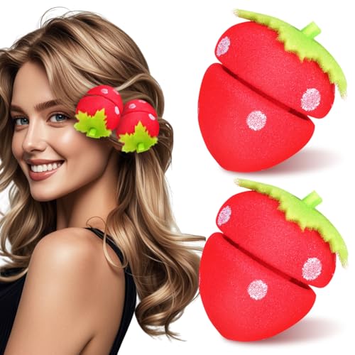 Toyvian Strawberry Sponge Hair Rollers 18 Pcs Heatless Curls Overnight Hair Curlers to Sleep in Soft Foam Rollers for Women Diy Night Styling Travel Friendly