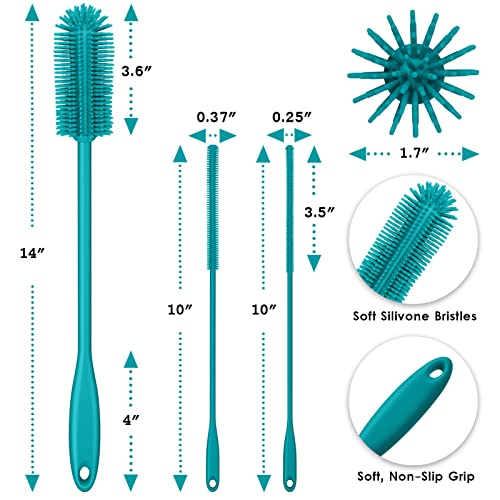 3-in-1 Silicone Bottle Brush with 2 Straw Cleaners, Turquoise