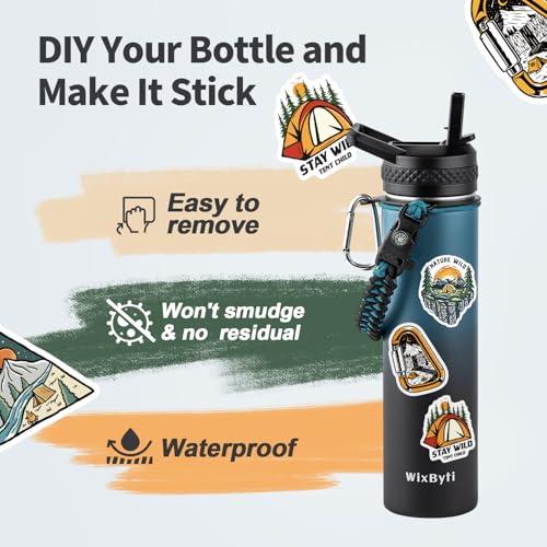 WixByti 24 oz Insulated Water Bottle with Straw, Stainless Steel Water Jug - color: Blue/Black Gradient, size: 24 Ounces
