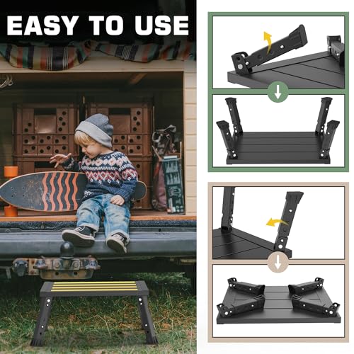 Adjustable RV Step Stool, Wide Platform, Foldable Legs, Black - color: Black