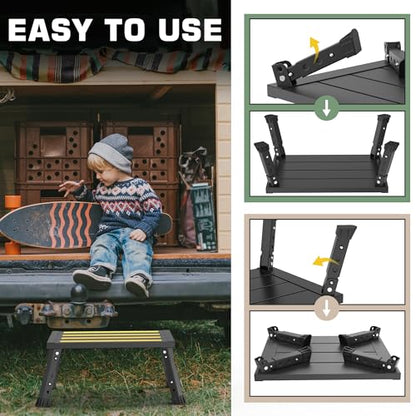 Adjustable RV Step Stool, Wide Platform, Foldable Legs, Black - color: Black