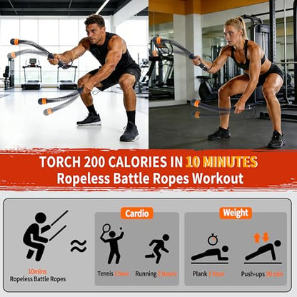 Portable Adjustable Ropeless Battle Ropes with Black - color: Black