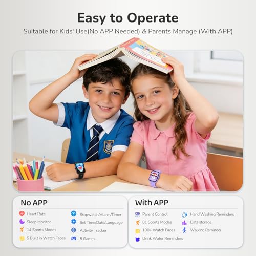 ENOMIR Kids Smart Watch No Phone Needed, Fitness Tracker Watch for Kids - color: Black, size: 1 Strap