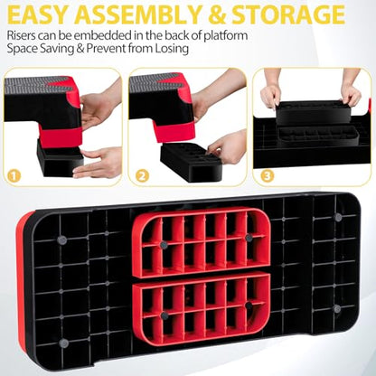 Non-Slip 27 Inch Aerobic Exercise Step Platform 4"-6"-8" Height Adjustable Risers for Home Gym Cardio Training Fitness Workout Stepper Trainer - color: Red