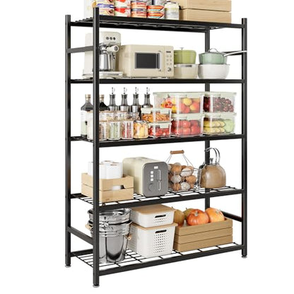36.4" W Storage Shelves, 5-Tier Metal Shelving Unit with Leveling Feet - color: Black