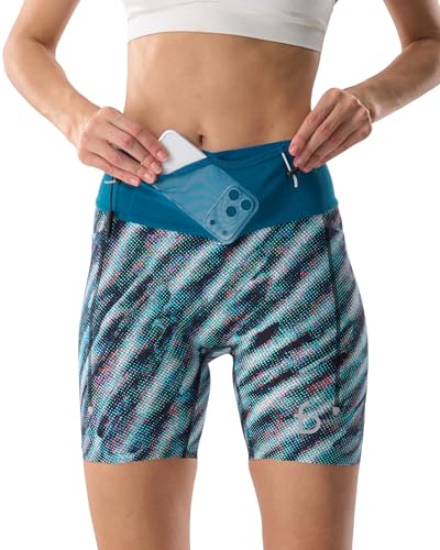 FlipBelt Women's Trail Running Compression Shorts - Digital Blue - S