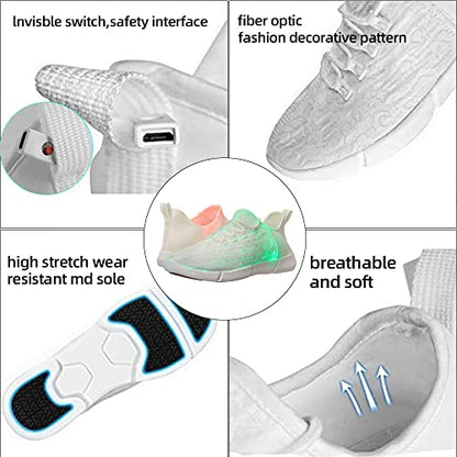 Shinmax LED Light Up Shoes for Women Men, USB Rechargeable Fiber Optic Glowing Sneakers, Luminous Flashing Shoes for Dancing, Festivals, Parties - size: 7 Women/6 Men