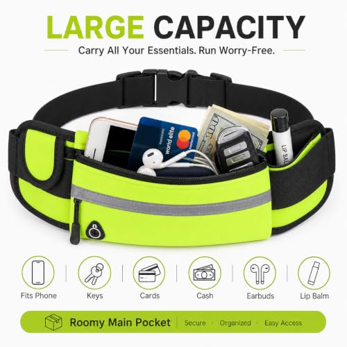 Slim Running Belt Fanny Pack, Adjustable Waist Pack Phone Holder, Sweatproof Runners Pouch for Jogging, Workout, Travel, Neon - color: Green