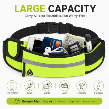 Slim Running Belt Fanny Pack, Adjustable Waist Pack Phone Holder, Sweatproof Runners Pouch for Jogging, Workout, Travel, Neon - color: Green