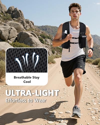 Running Hydration Vest for Women Men,Lightweight Breathable Hydration Pack with 500ml Soft Flask, Adjustable Chest Straps Reflective Backpack for Trail Running Marathon Race Jogging Cycling - color: Black