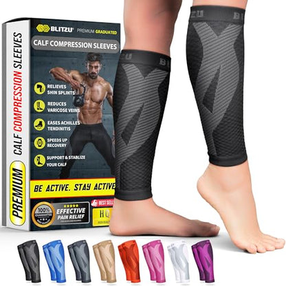 BLITZU Calf Compression Sleeves, Footless Compression Socks for Men & Women - color: Black, size: Small/Medium